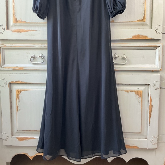 NWT Lulus | Graceful Entrance Black Chiffon High-Slit Long Sleeve Maxi Dress Med - Picture 7 of 11